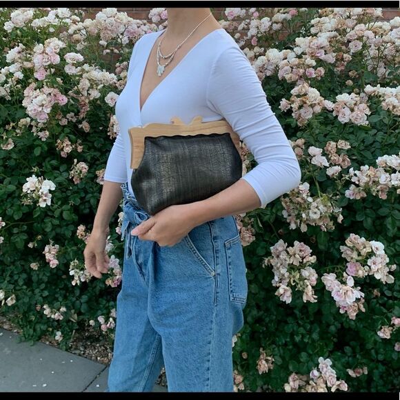 Handmade Genuine Cowhide Embossed  Leather Wooden Frame Purse & 2 Strap Styles - Picture 7 of 15